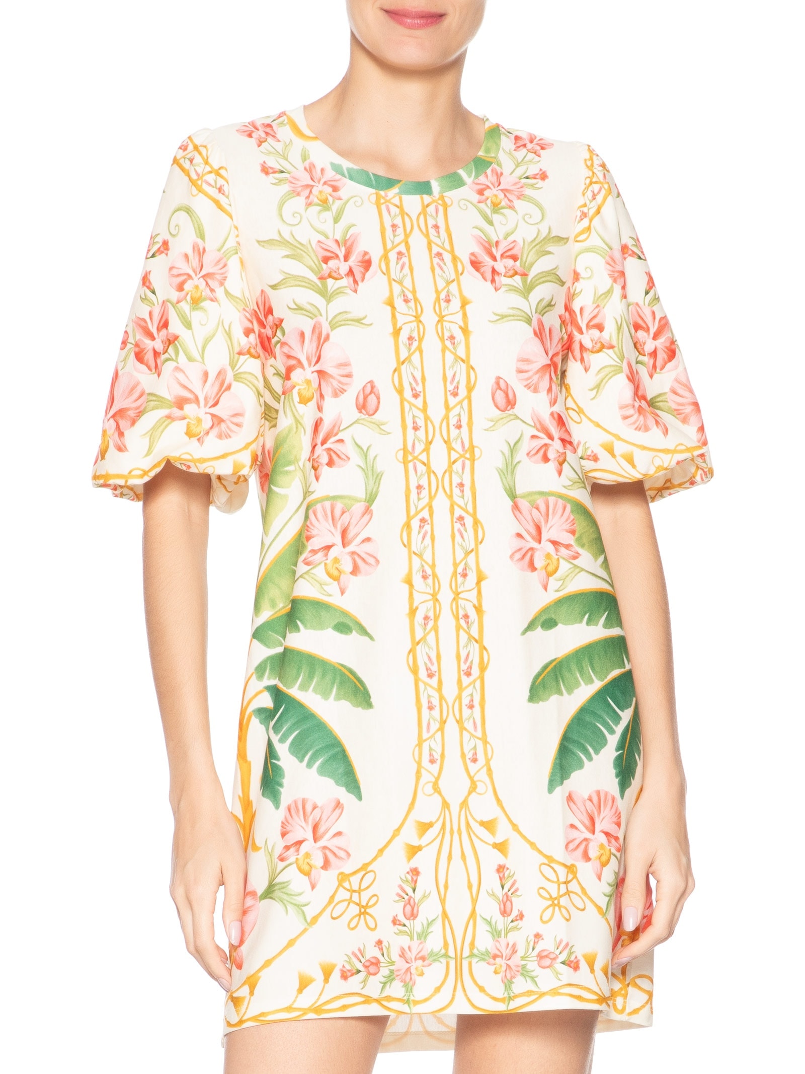 Vestido Camiseta Fofa Floral Nusa Off White Farm