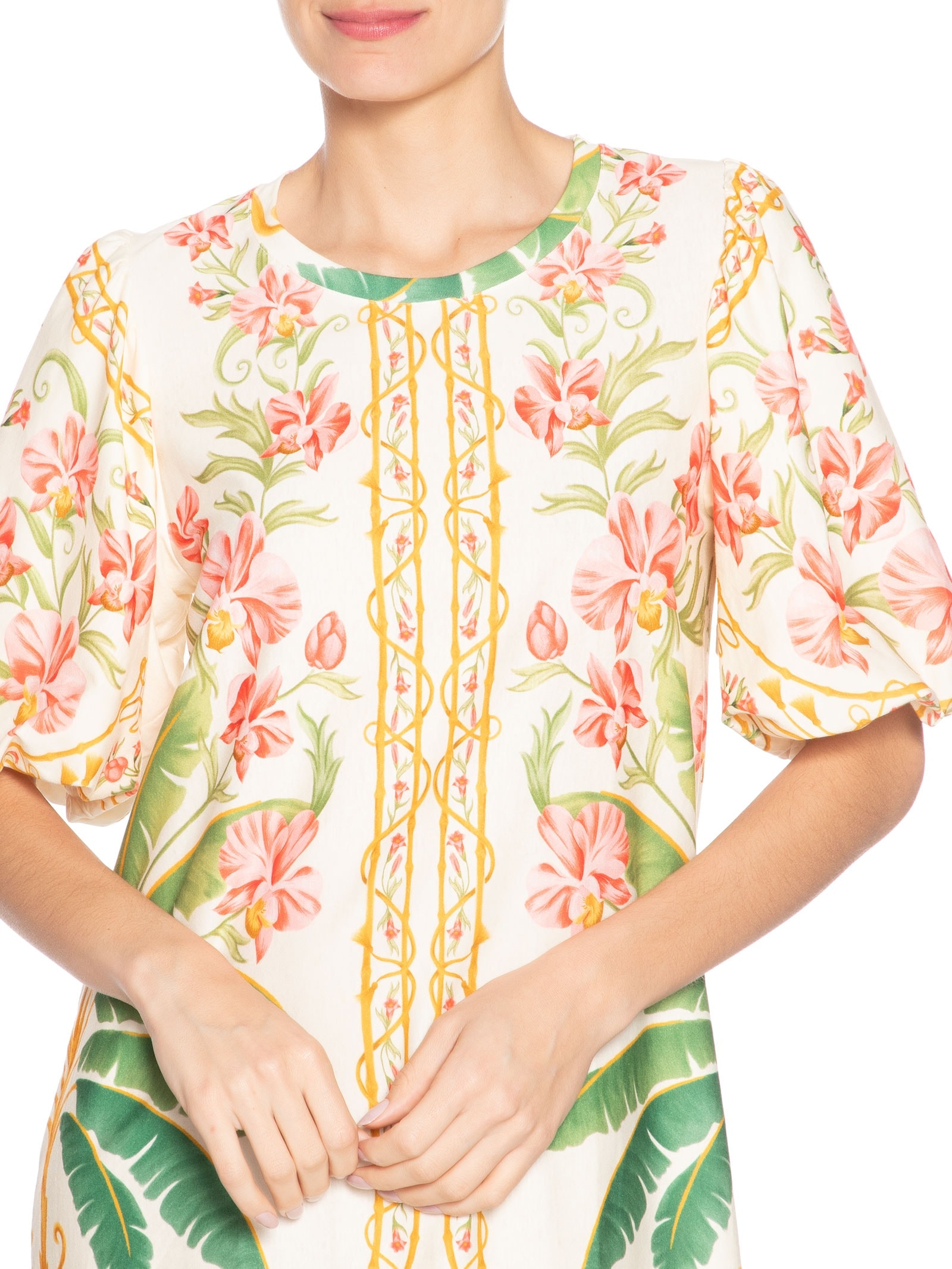 Vestido Camiseta Fofa Floral Nusa Off White Farm