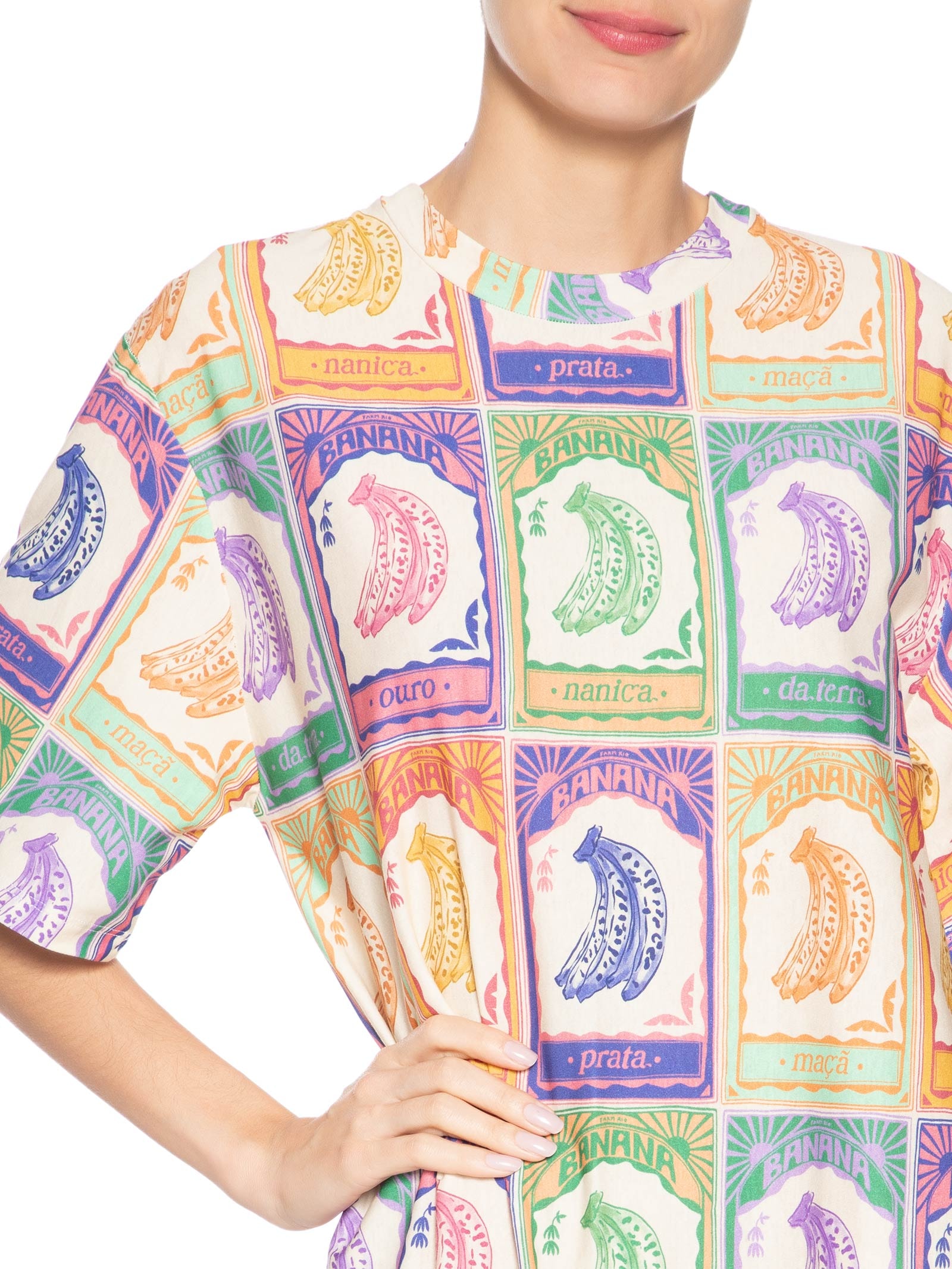 Vestido Camiseta Midi Banana Selo Bege Farm