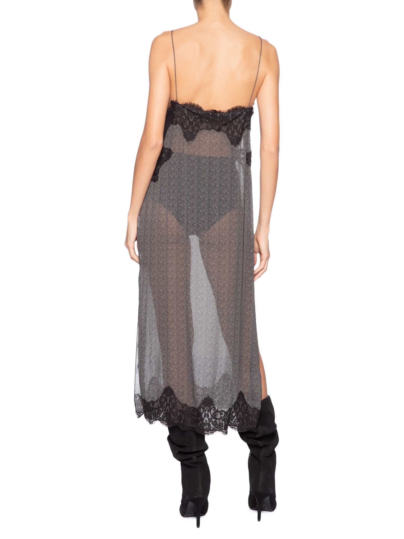 Vestido Camisola Renda Espinha De Peixe Cinza Animale