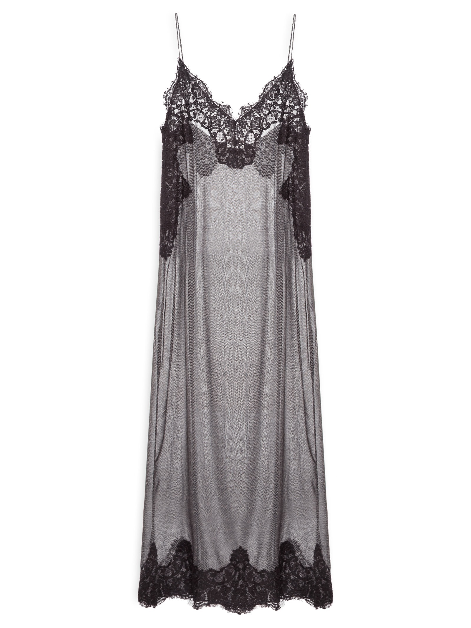 Vestido Camisola Renda Espinha De Peixe Cinza Animale