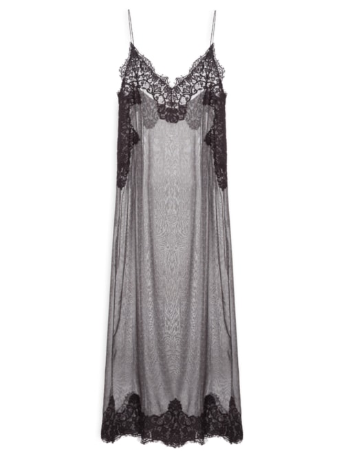 Vestido Camisola Renda Espinha De Peixe - Cinza