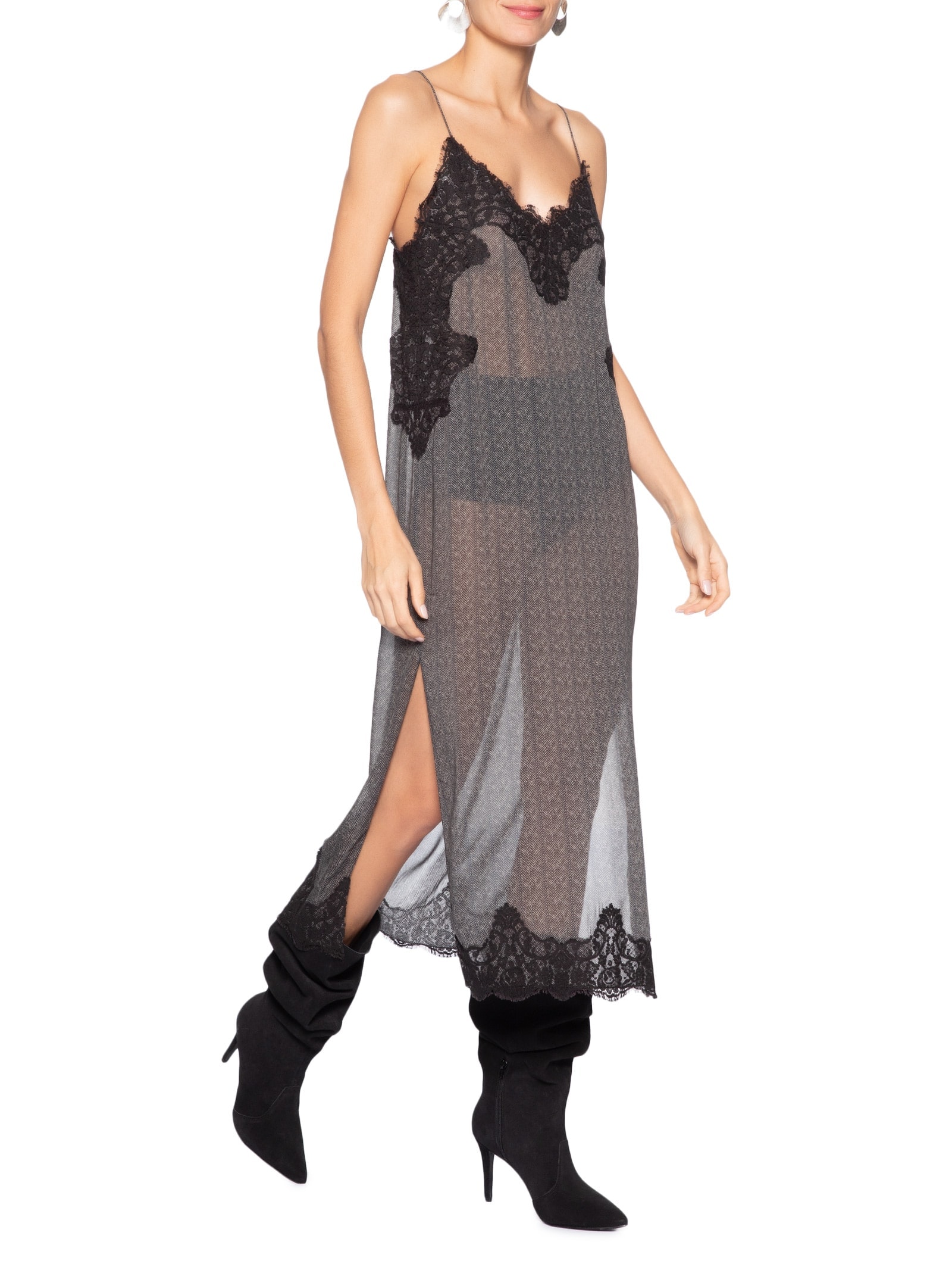 Vestido Camisola Renda Espinha De Peixe Cinza Animale