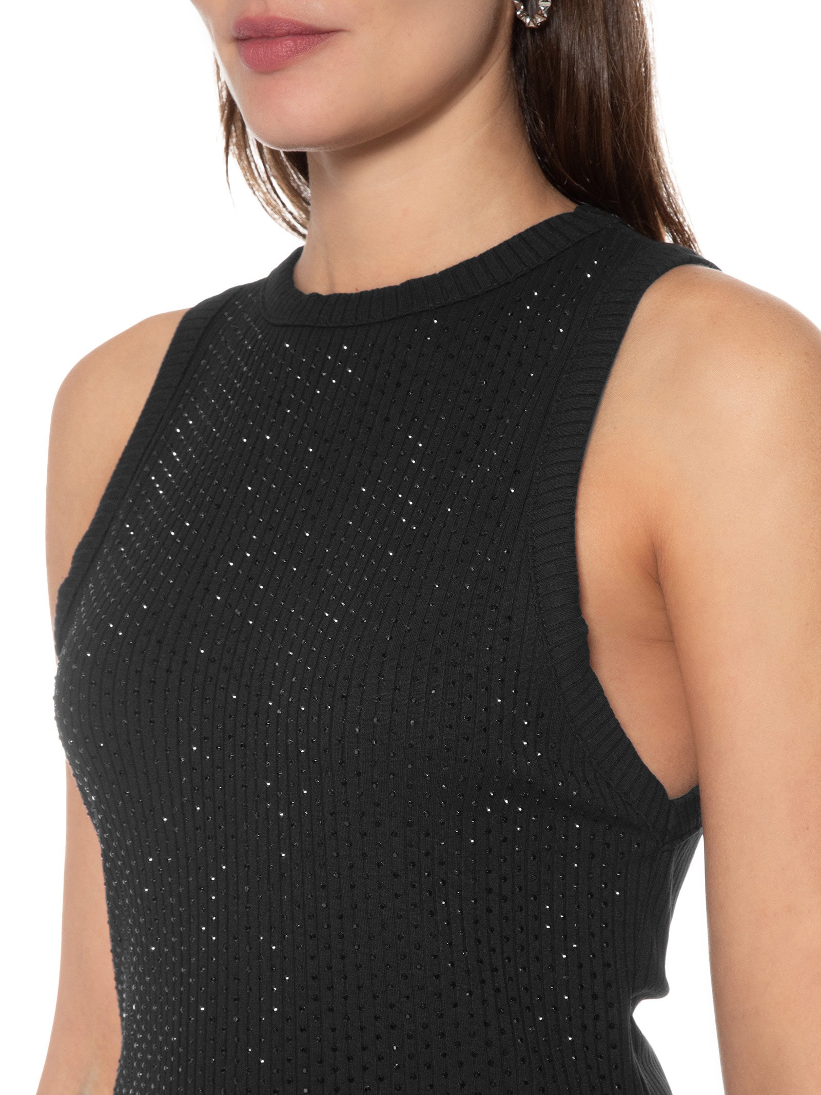 Vestido Canelado Com Aplicação Preto Open