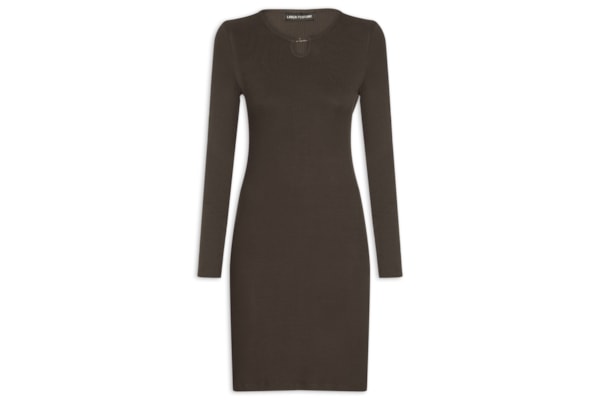 Vestido Canelado Curto Manga Longa - Marrom