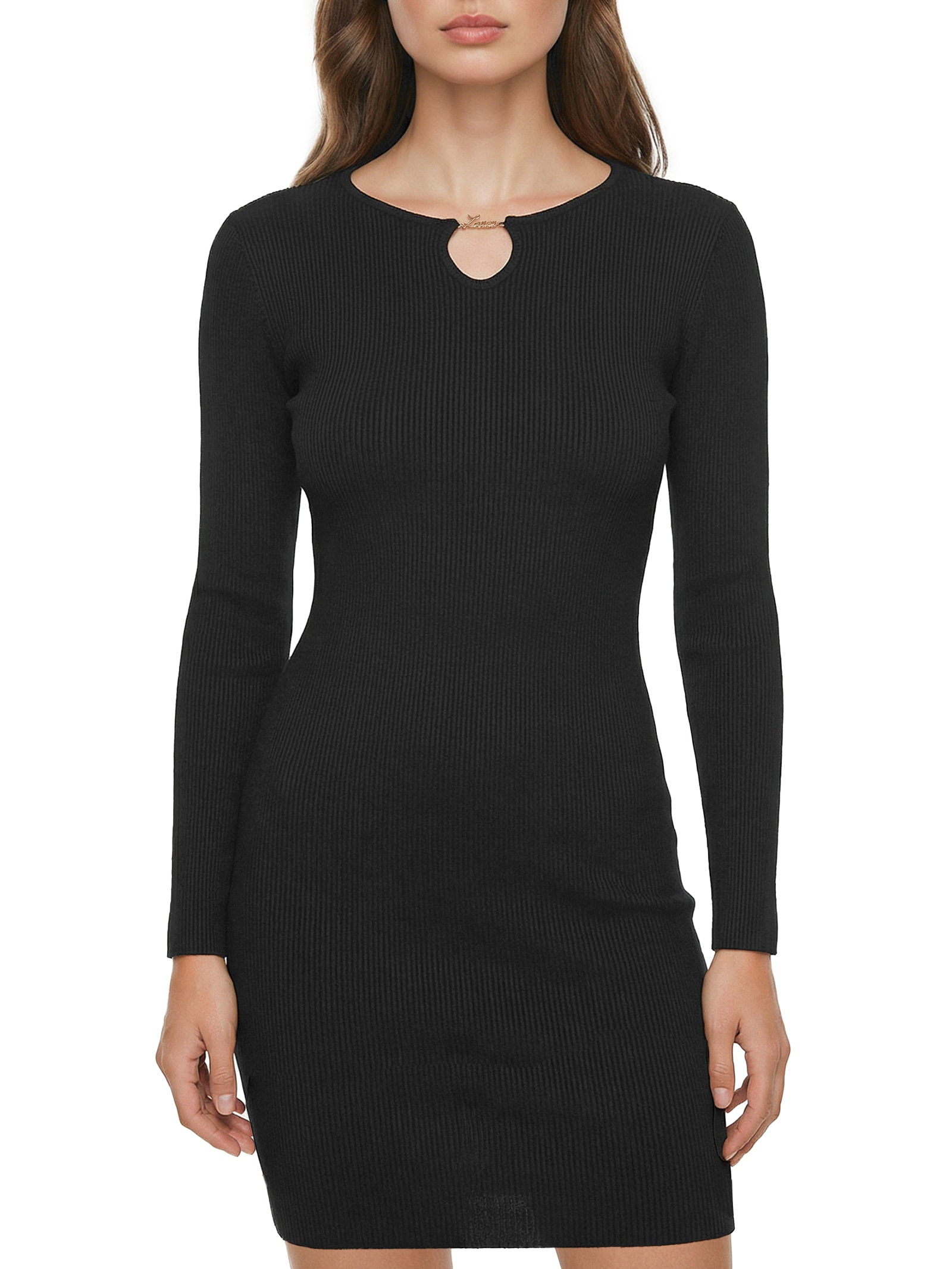 Vestido Canelado Curto Manga Longa Preto Lança Perfume