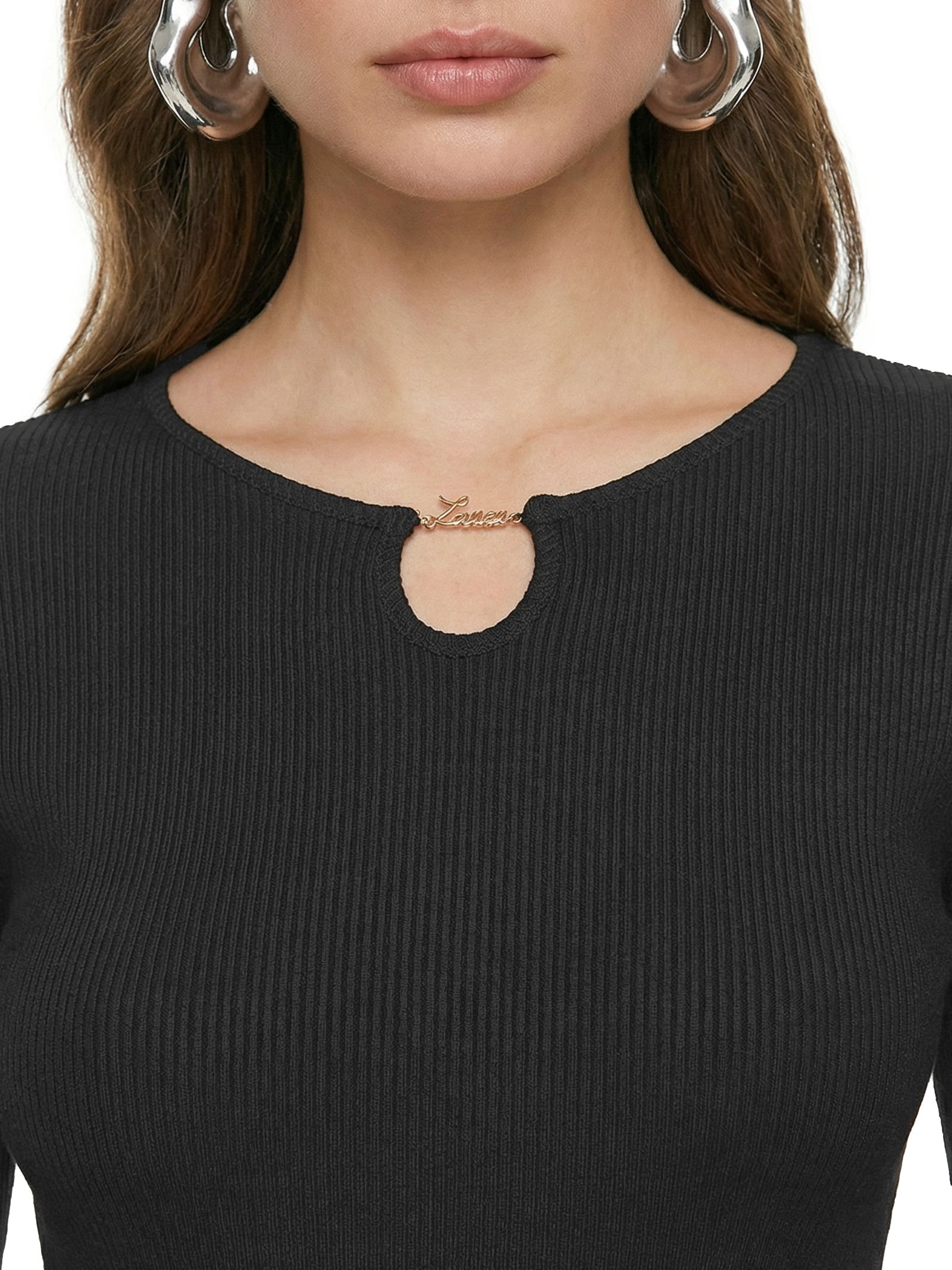 Vestido Canelado Curto Manga Longa Preto Lança Perfume