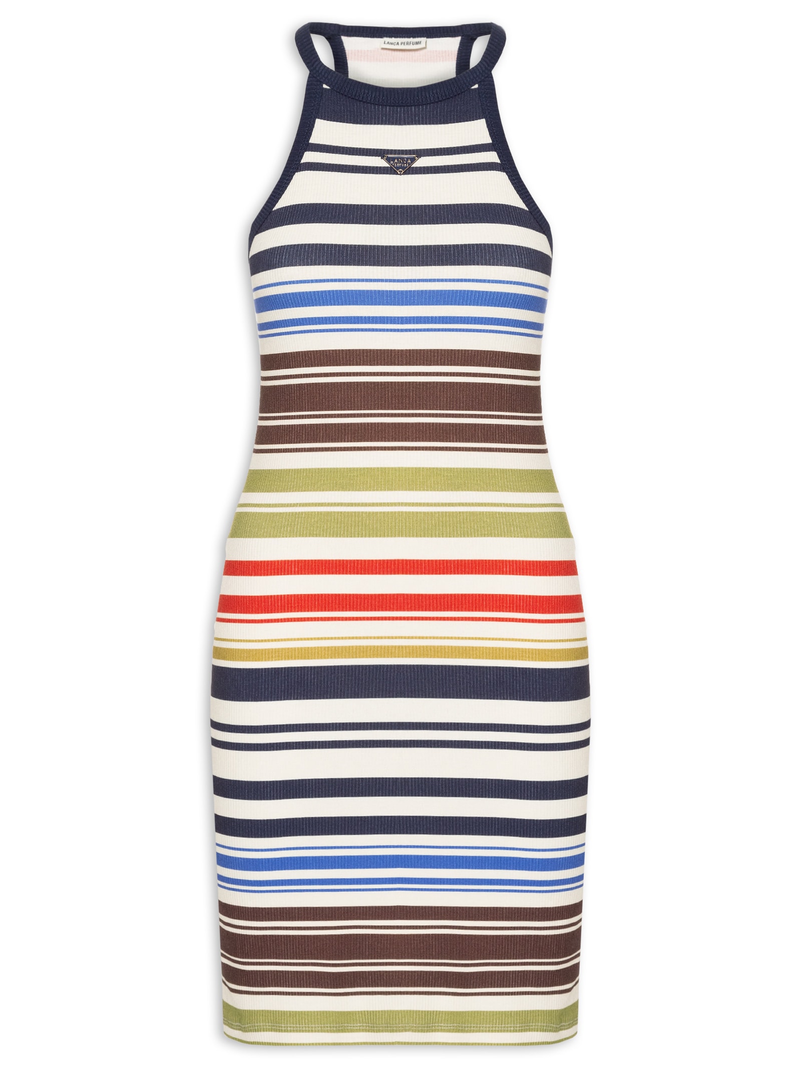 Vestido Canelado Curto Sem Manga Azul Lança Perfume