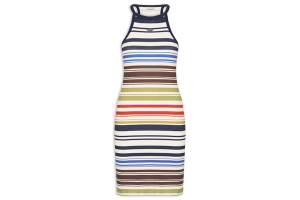 Vestido Canelado Curto Sem Manga - Azul