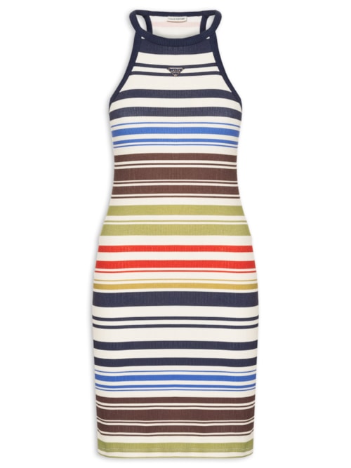 Vestido Canelado Curto Sem Manga – Azul