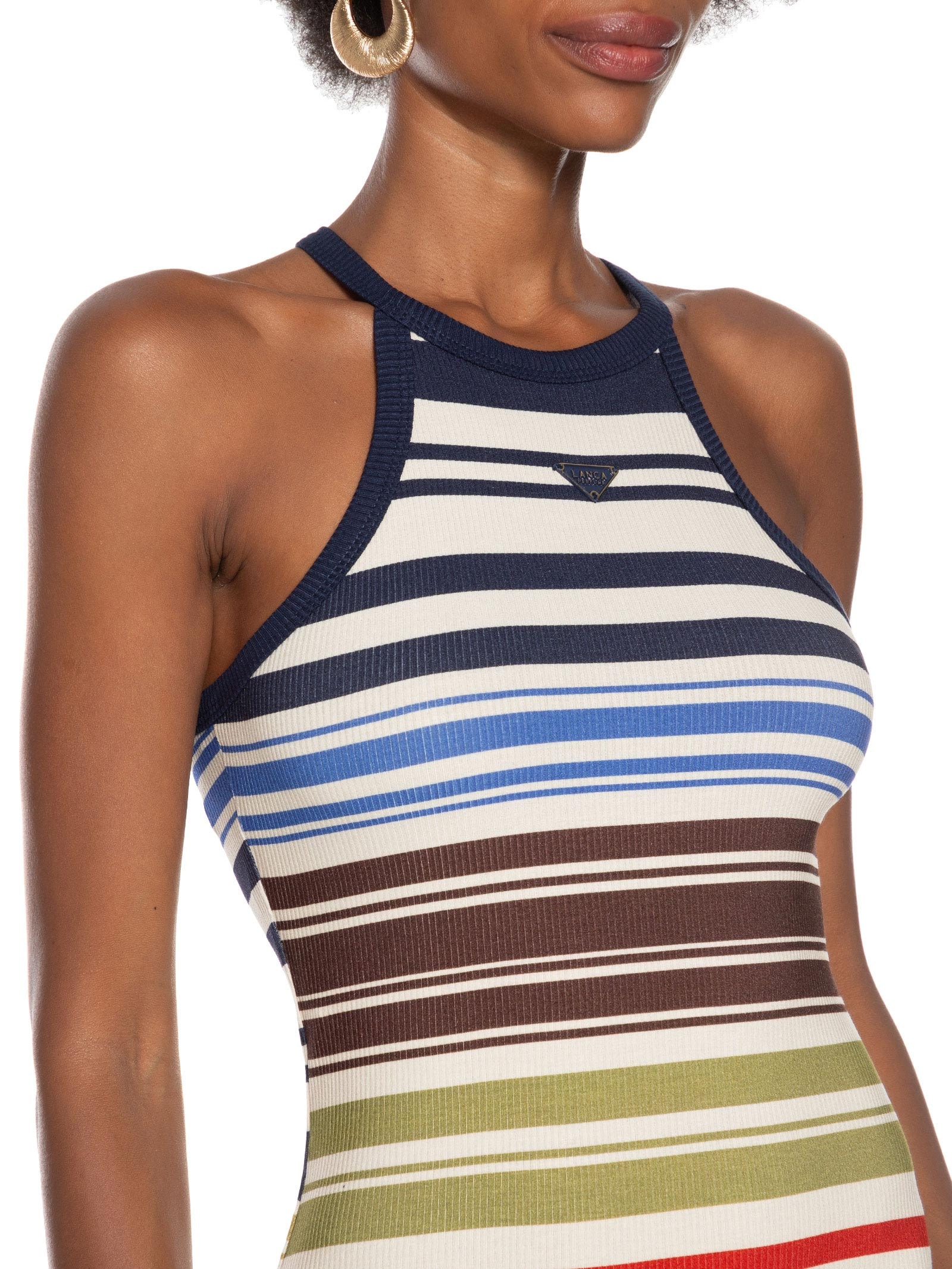 Vestido Canelado Curto Sem Manga Azul Lança Perfume