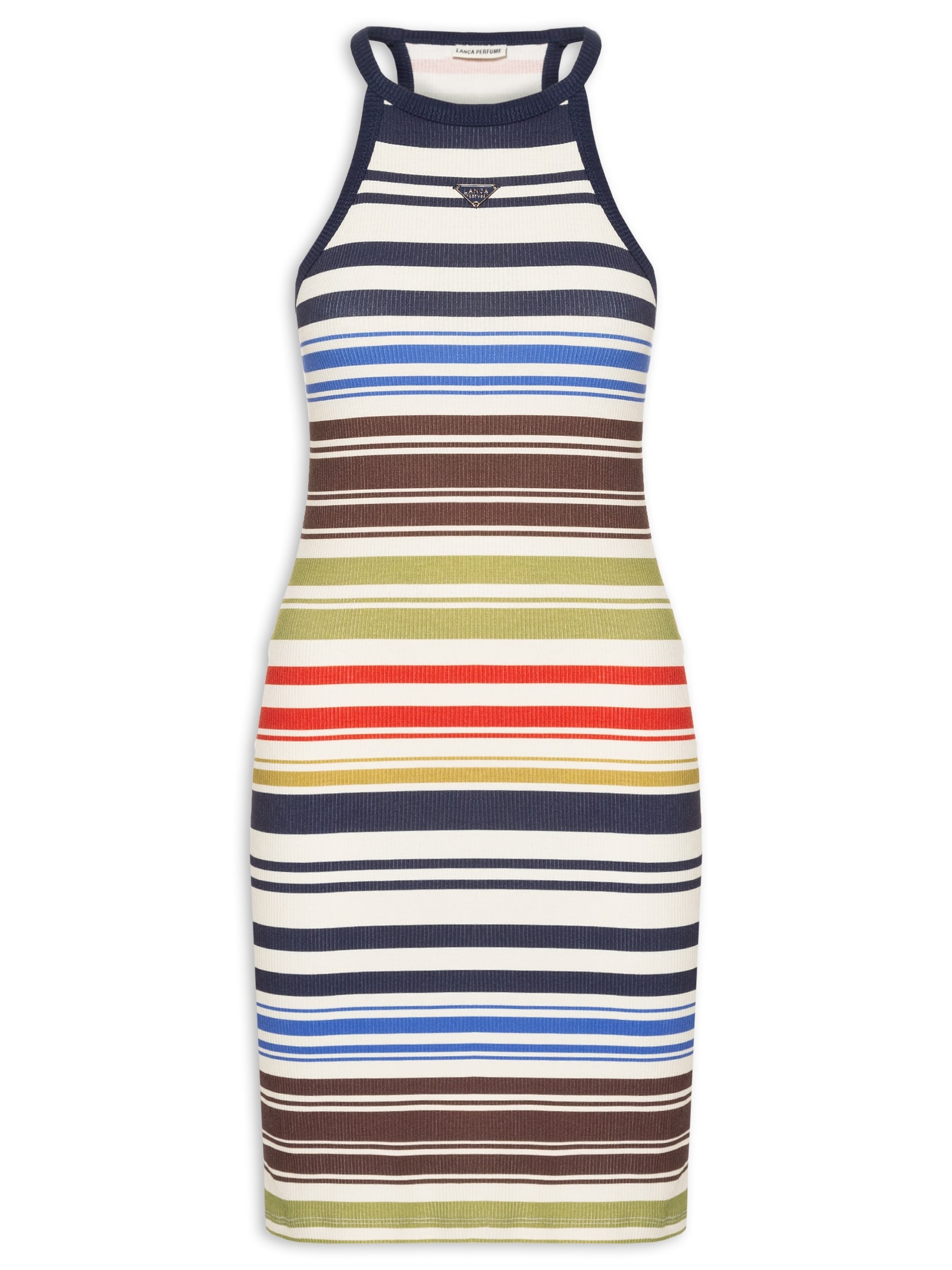 Vestido Canelado Curto Sem Manga Azul Lança Perfume