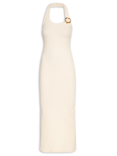 Vestido Canelado Frente Única – Off White