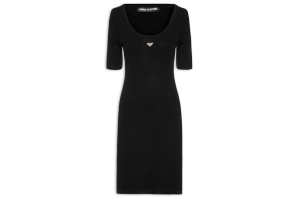 Vestido Canelado Manga Curta - Preto