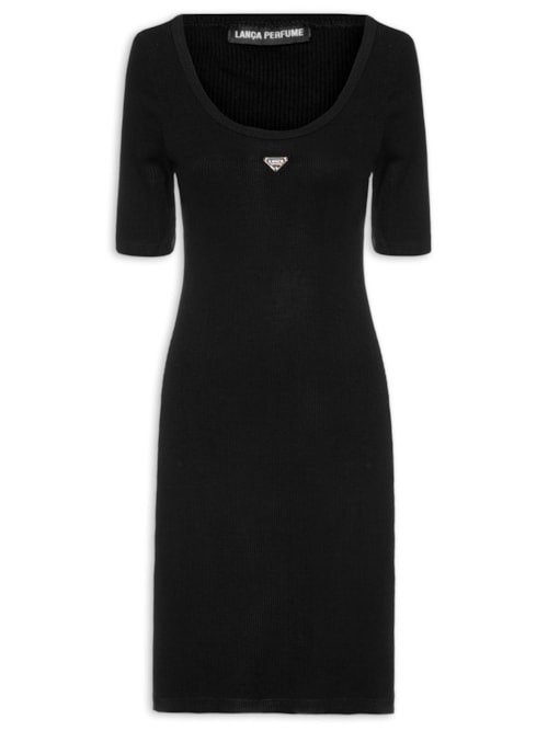 Vestido Canelado Manga Curta – Preto