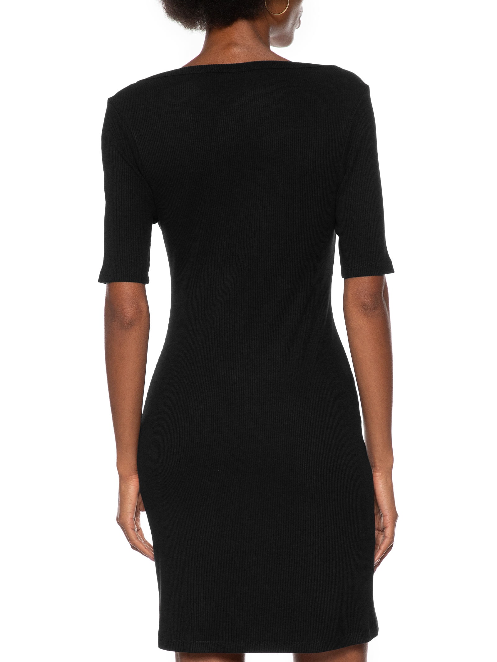 Vestido Canelado Manga Curta Preto Lança Perfume