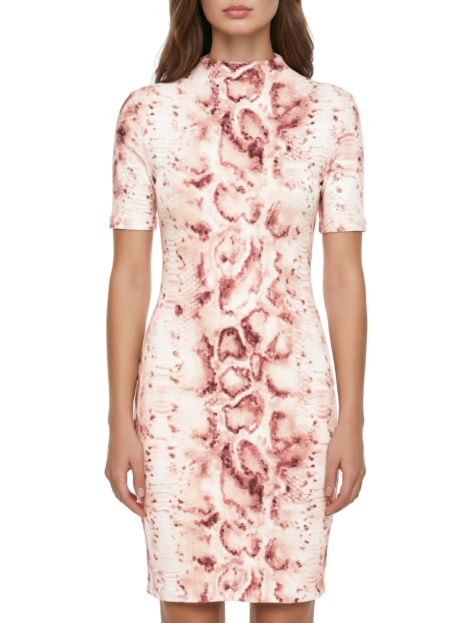 Vestido Canelado Manga Curta Rosa Lança Perfume