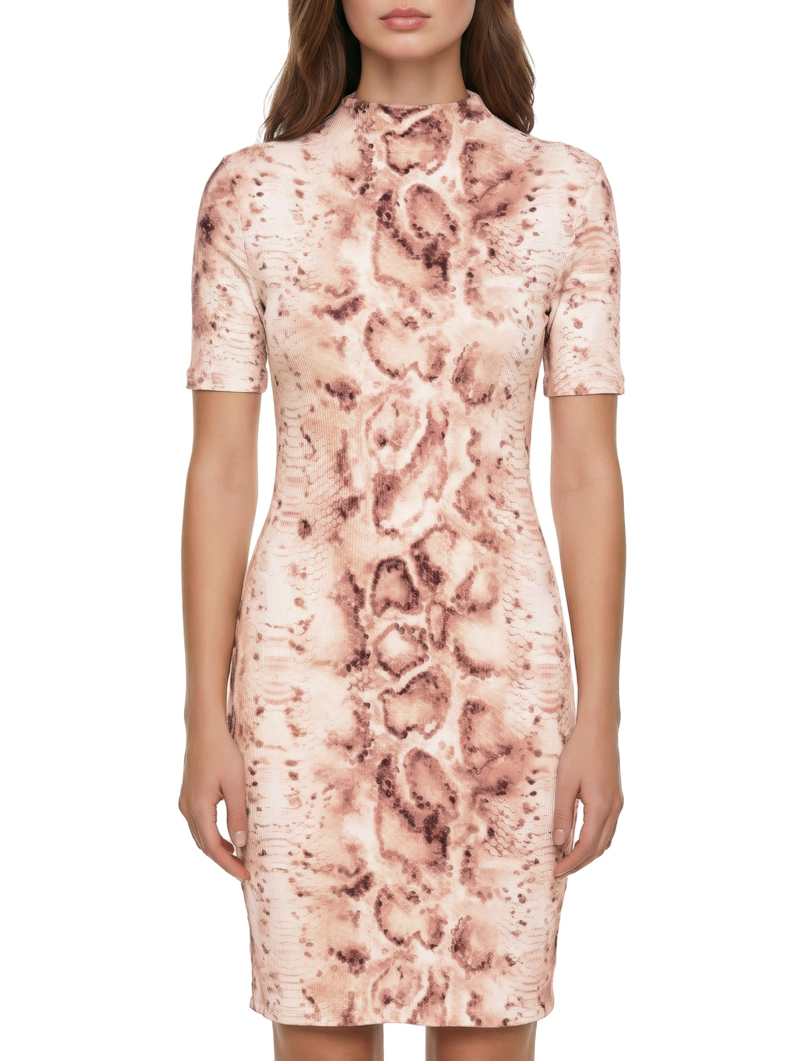 Vestido Canelado Manga Curta Rosa Lança Perfume