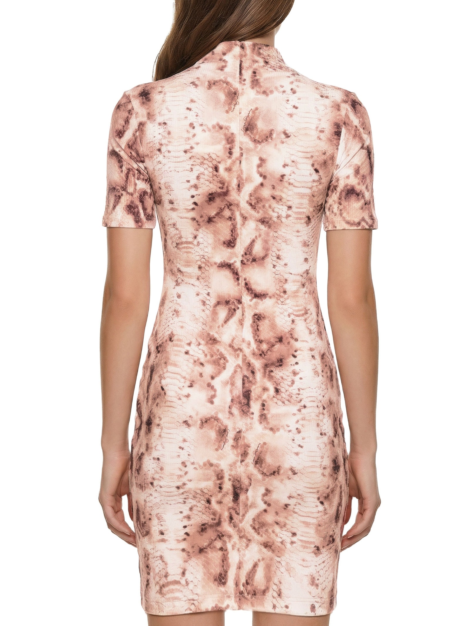 Vestido Canelado Manga Curta Rosa Lança Perfume