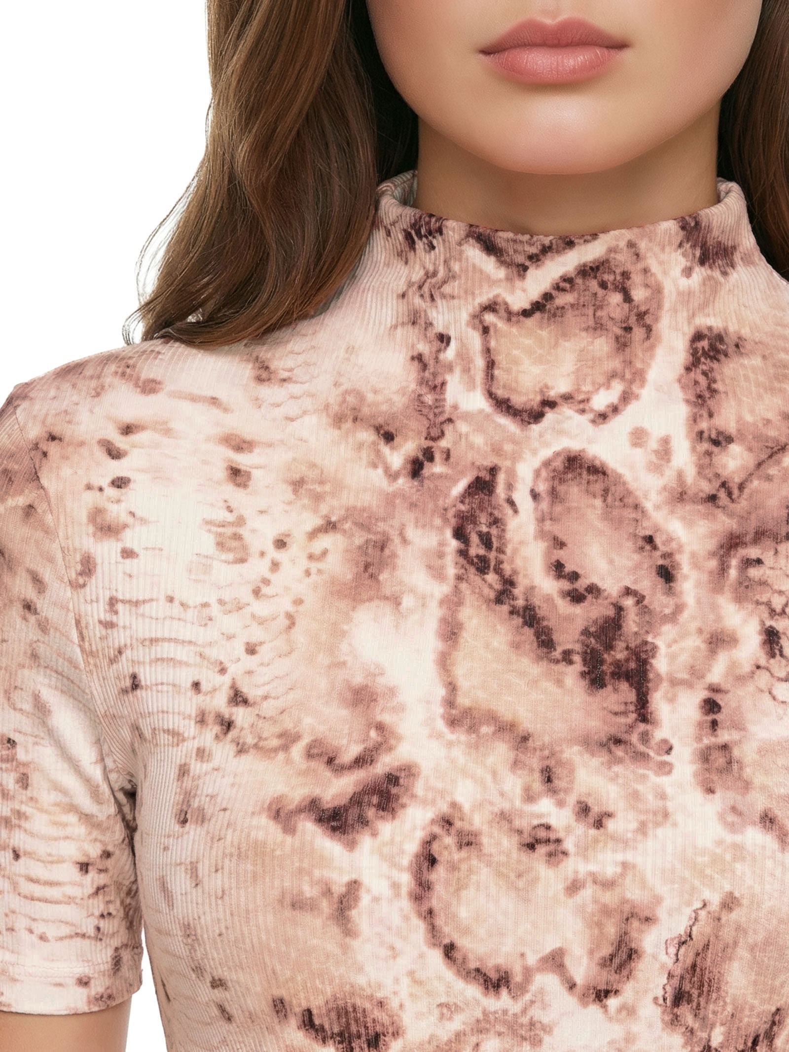 Vestido Canelado Manga Curta Rosa Lança Perfume