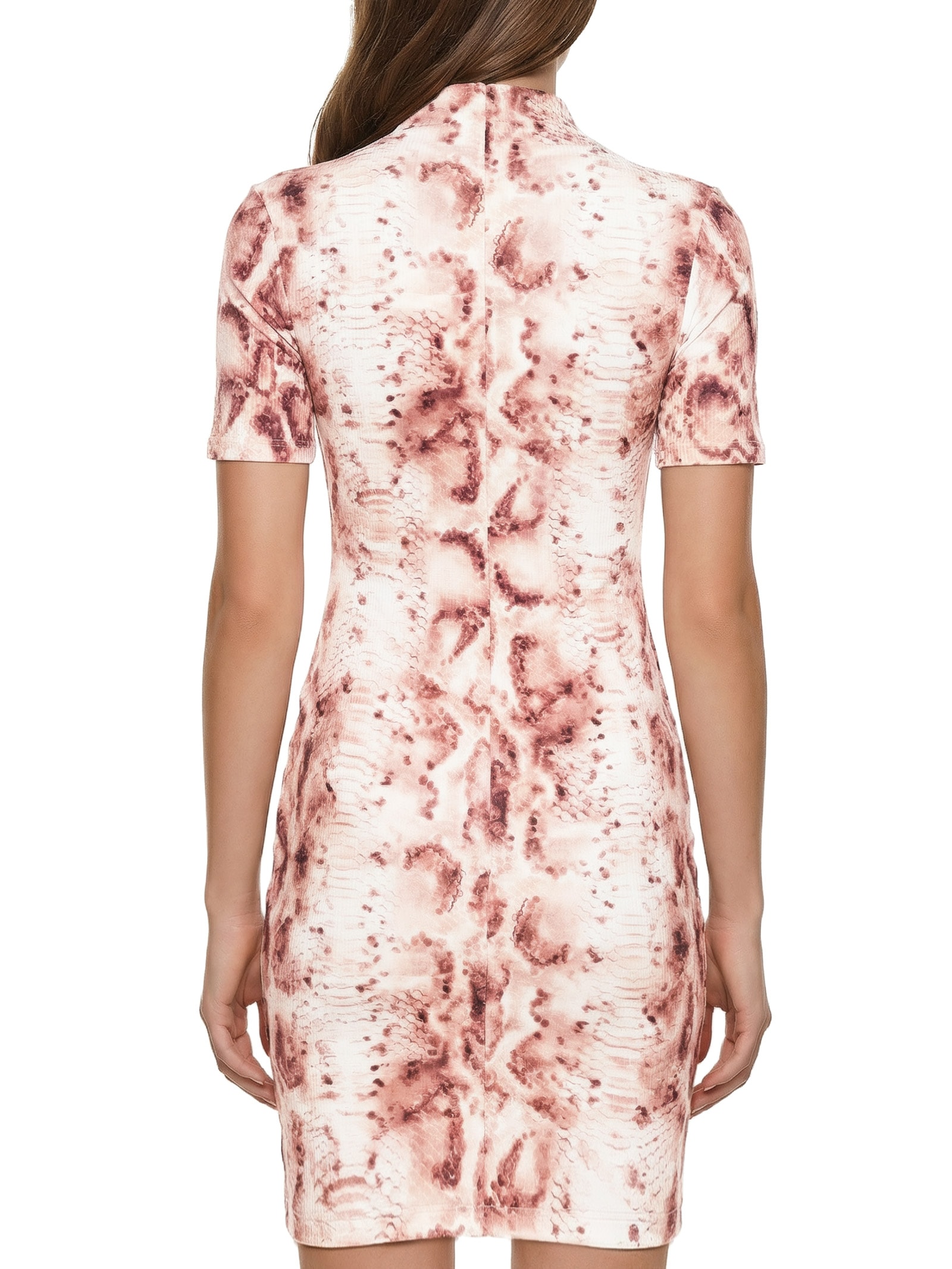 Vestido Canelado Manga Curta Rosa Lança Perfume