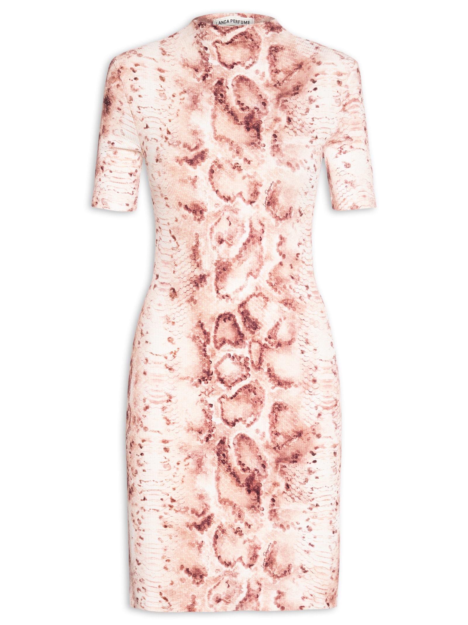 Vestido Canelado Manga Curta Rosa Lança Perfume