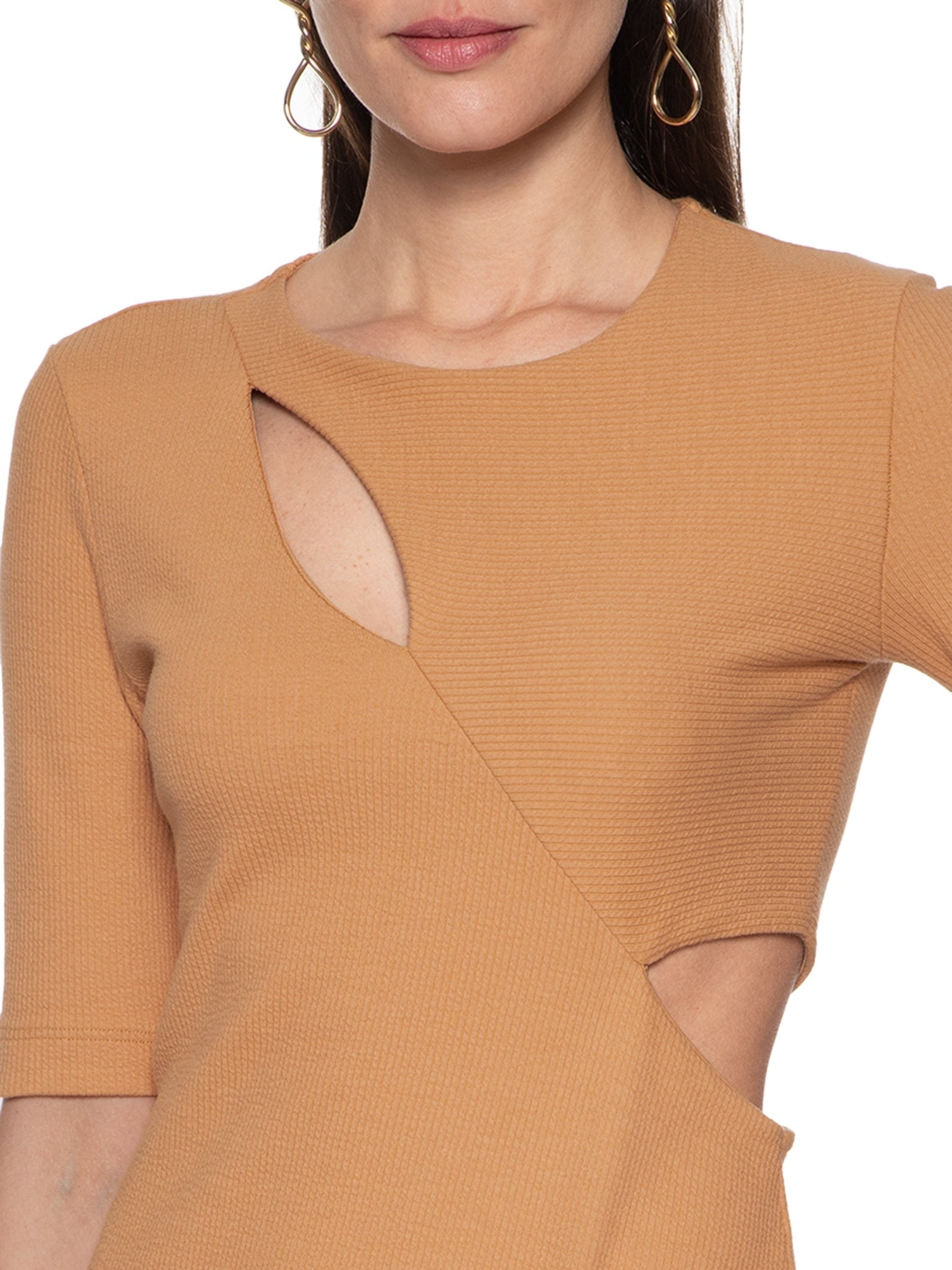 Vestido Canelado Marrom  Colcci