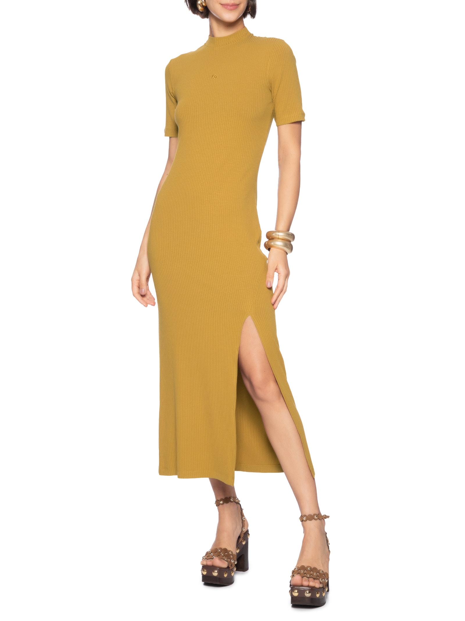 Vestido Canelado Marrom Colcci