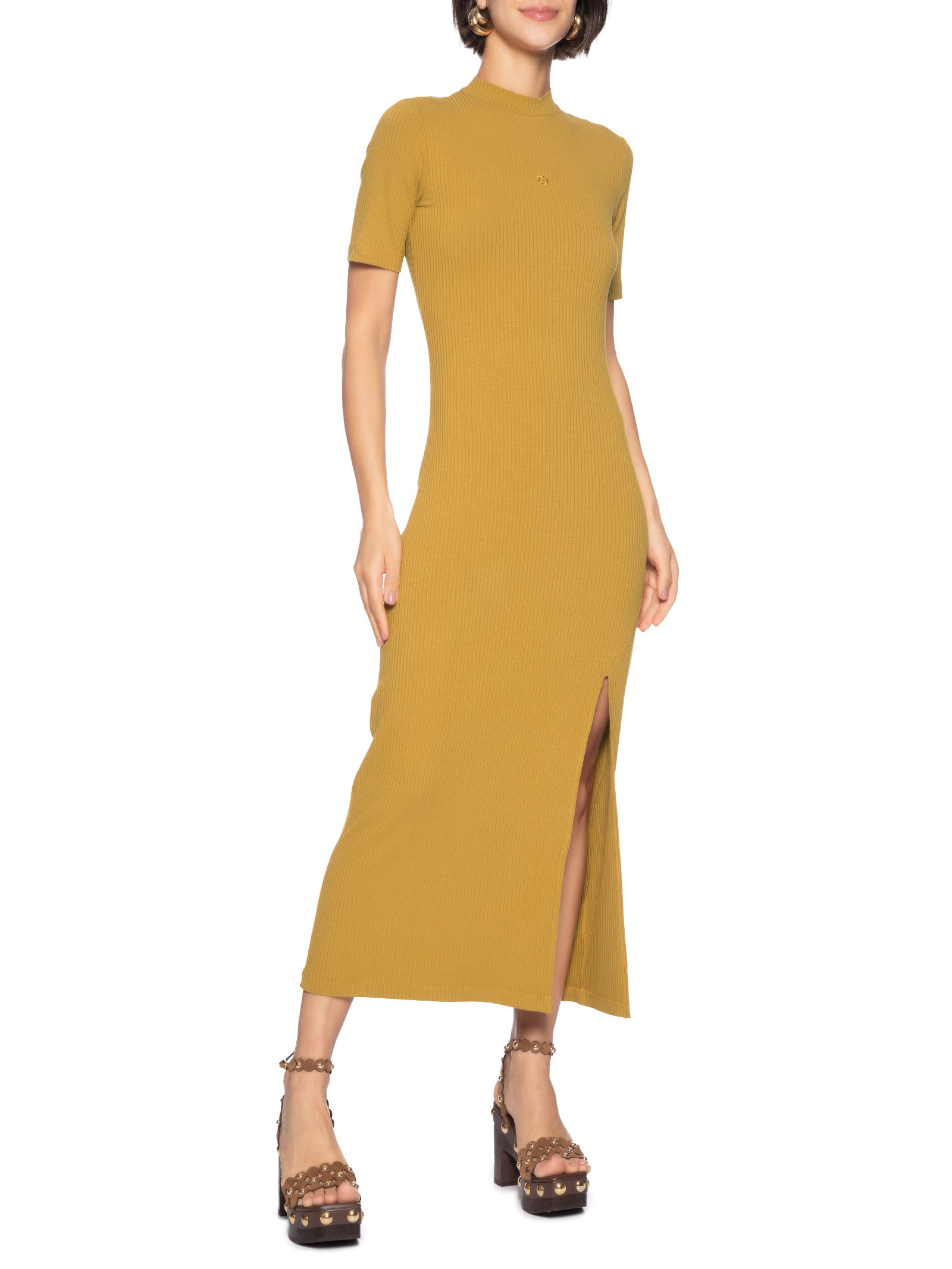 Vestido Canelado Marrom Colcci