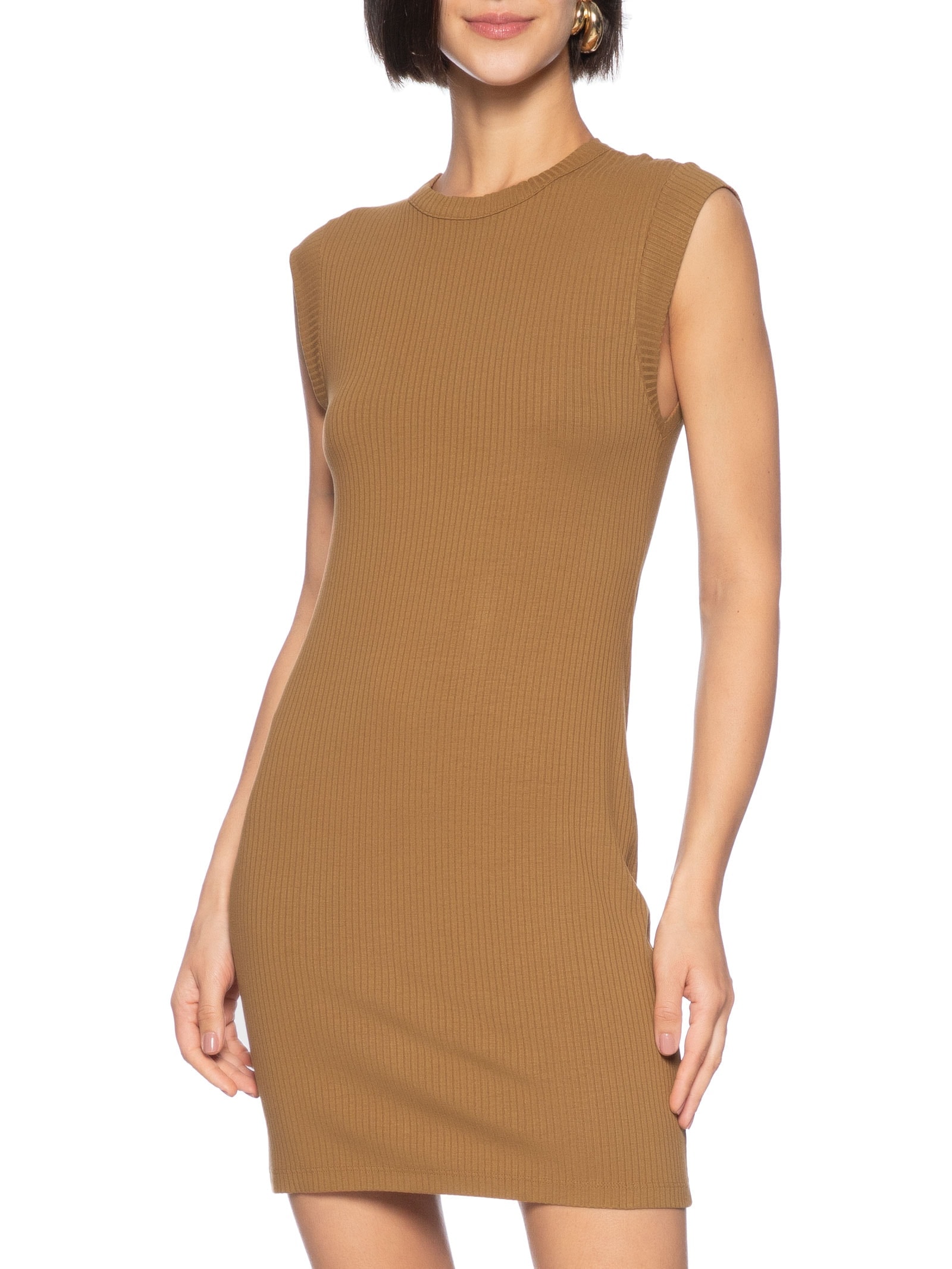 Vestido Canelado Marrom Colcci