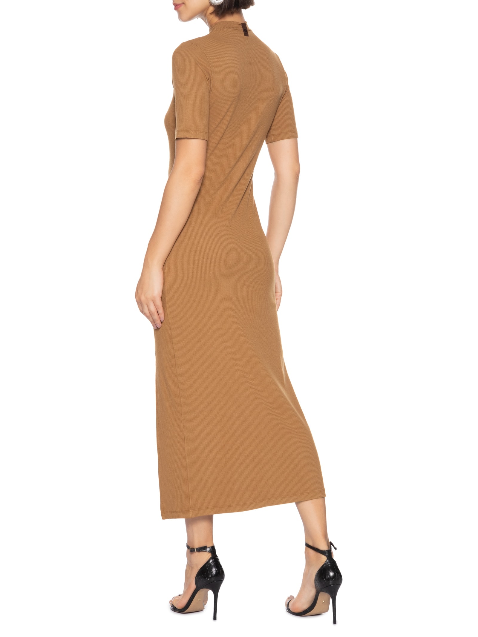 Vestido Canelado Marrom Colcci