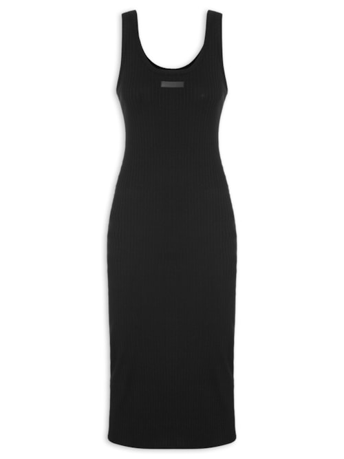 Vestido Canelado Midi – Preto