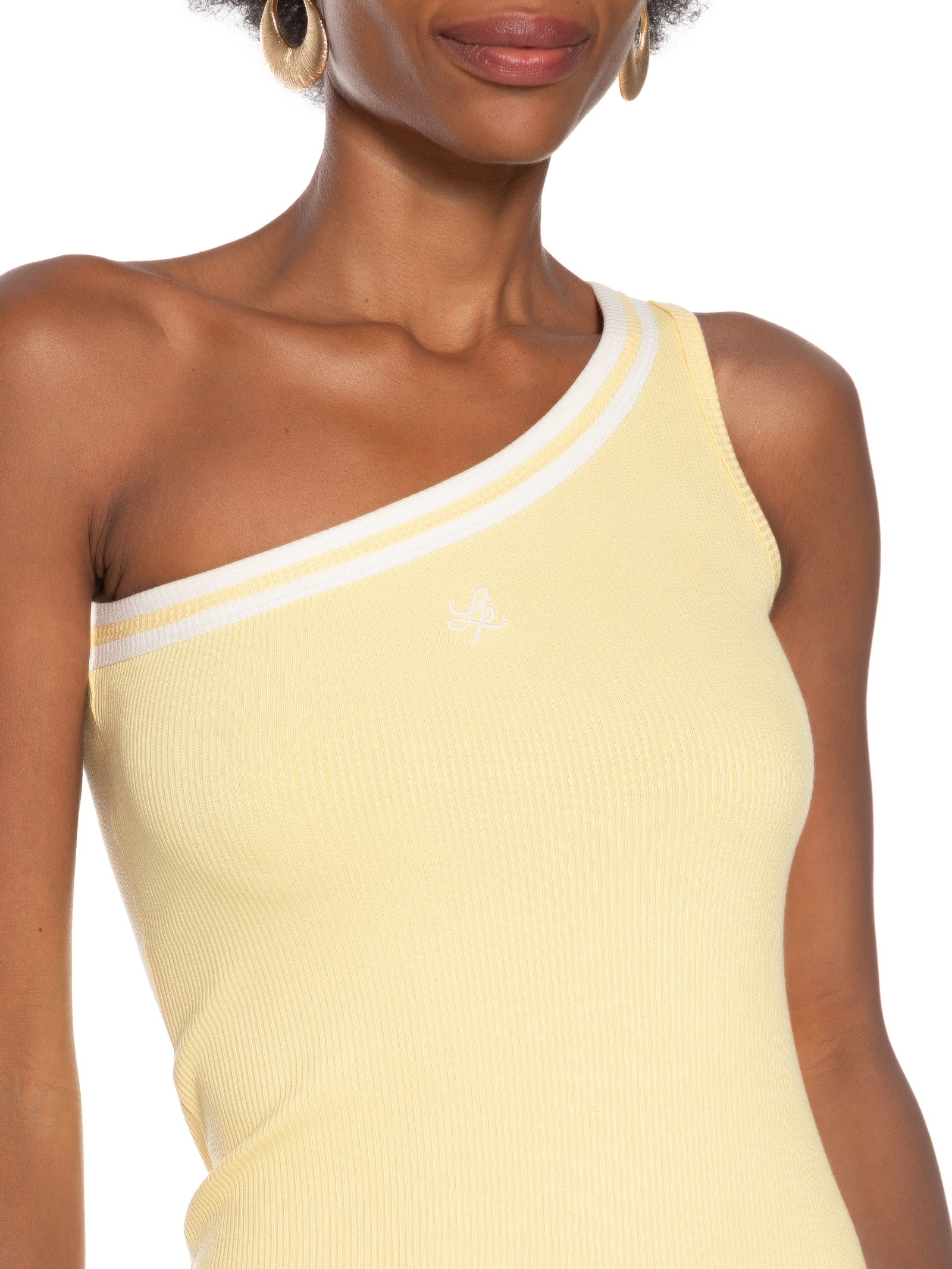 Vestido Canelado Ombro Único Amarelo Lança Perfume