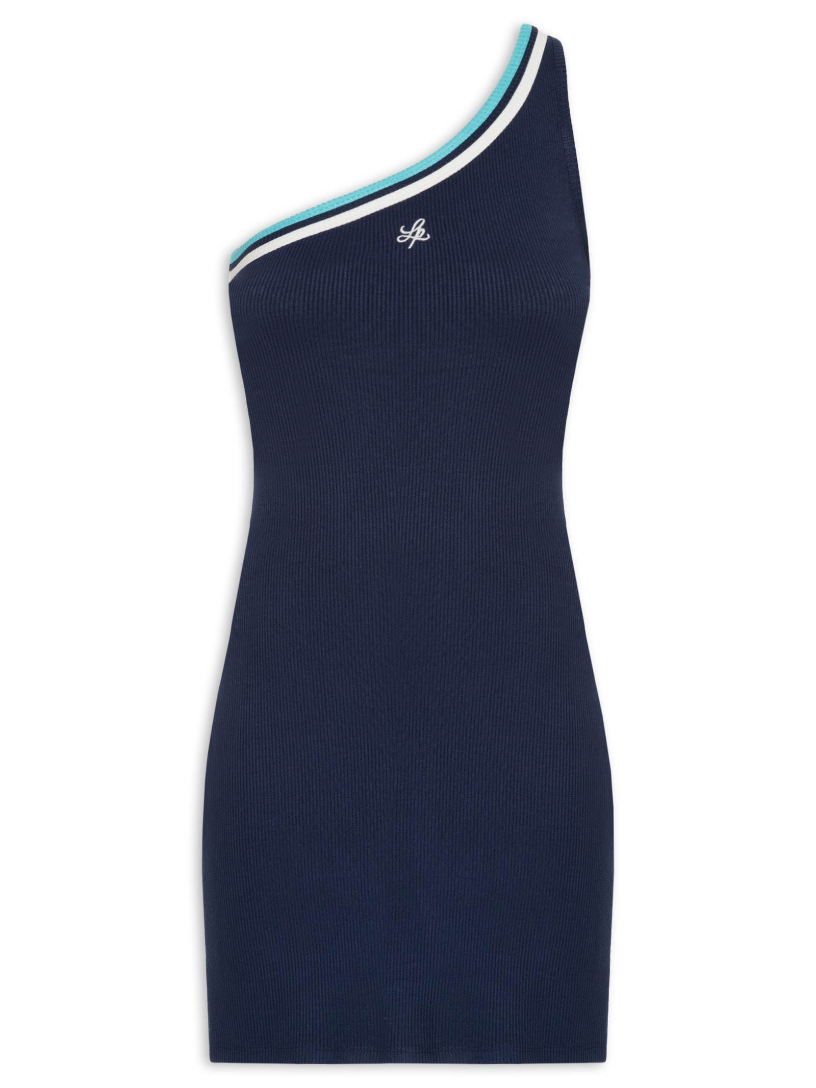 Vestido Canelado Ombro Único Azul Lança Perfume