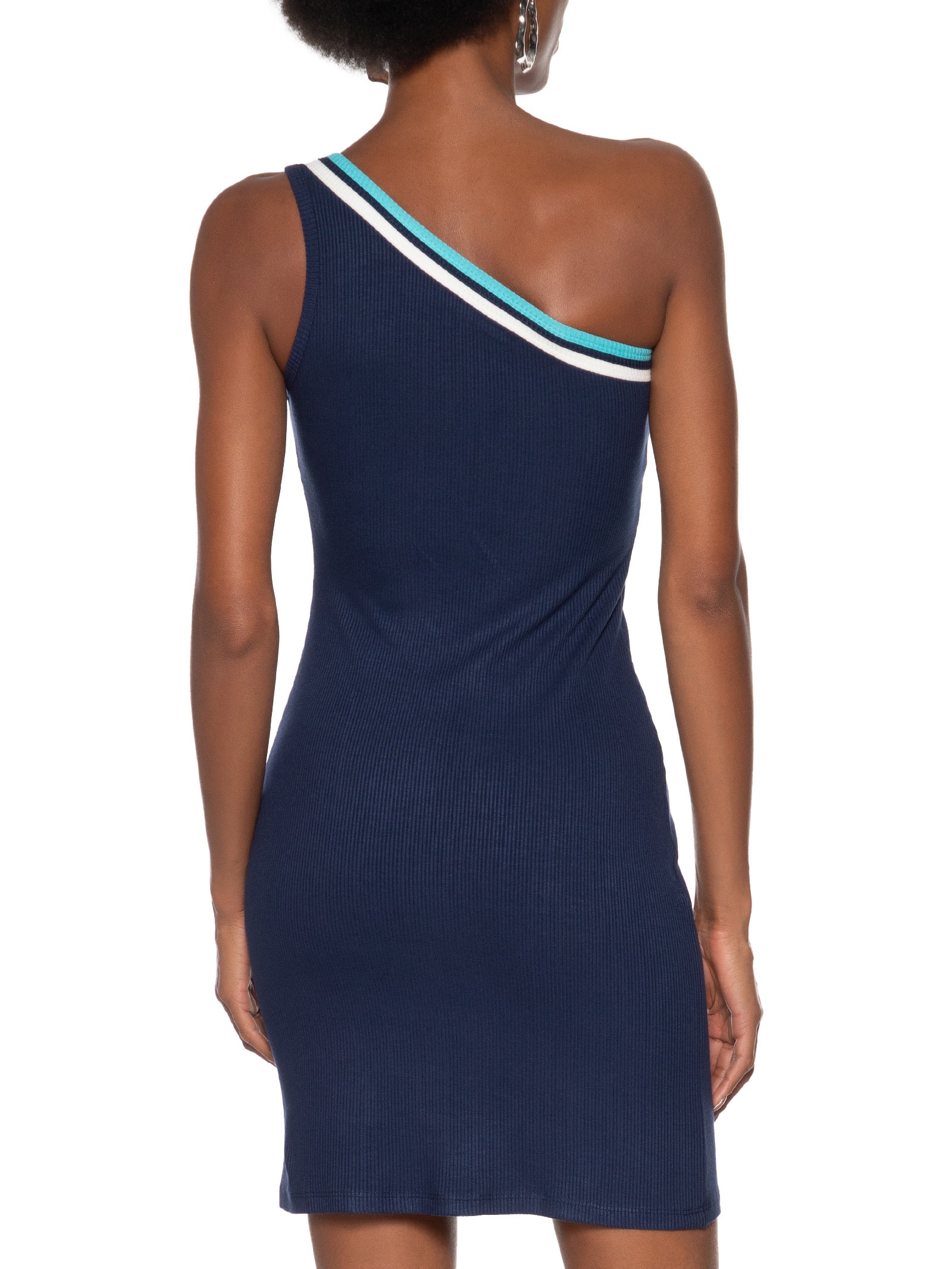 Vestido Canelado Ombro Único Azul Lança Perfume