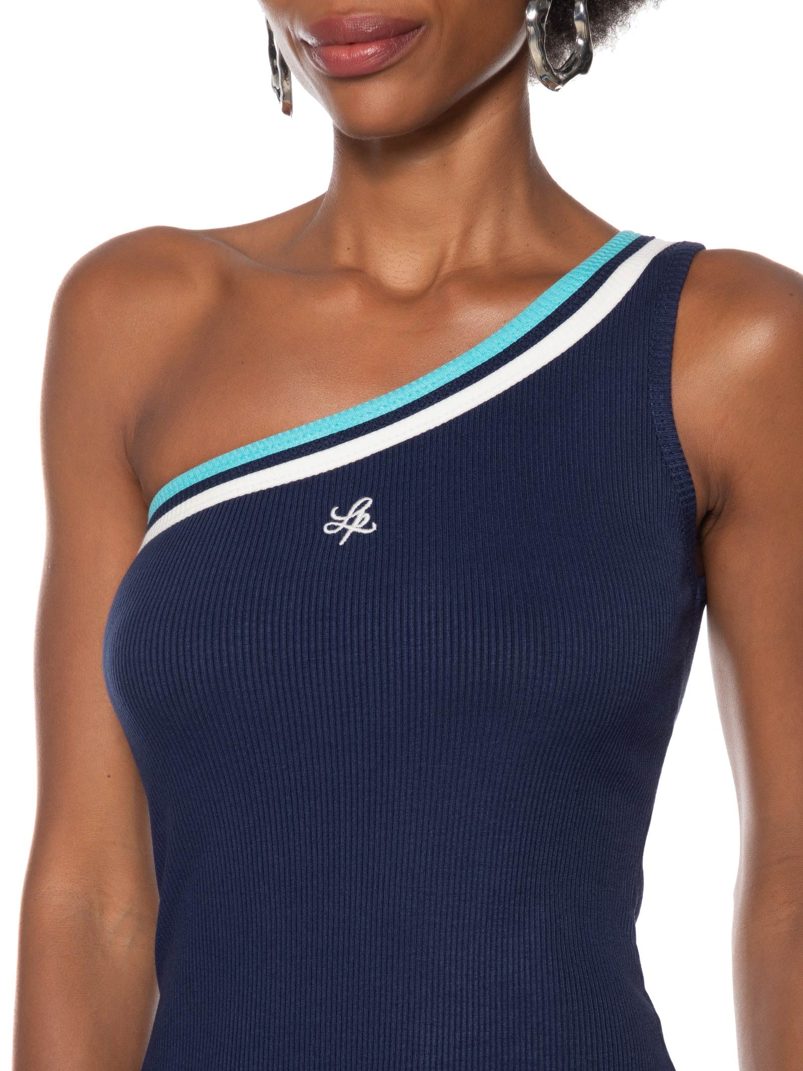 Vestido Canelado Ombro Único Azul Lança Perfume