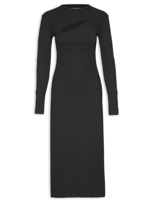 Vestido Canelado - Preto
