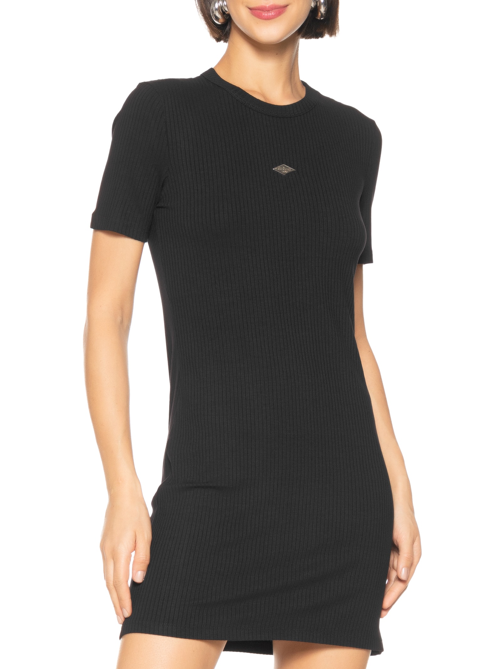 Vestido Canelado Preto Colcci