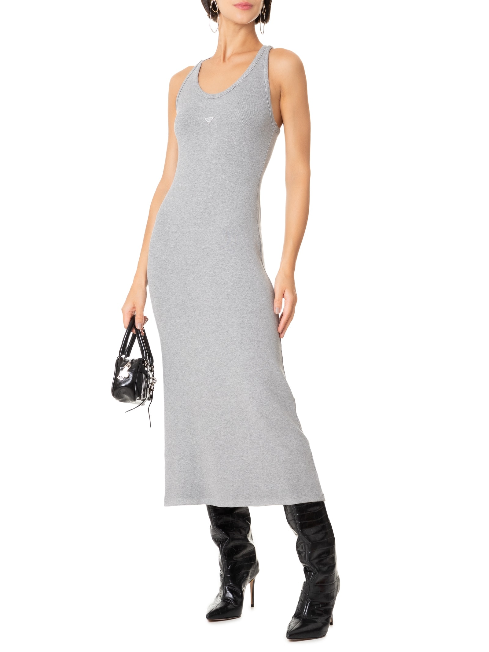 Vestido Canelado Sem Manga Cinza Lança Perfume