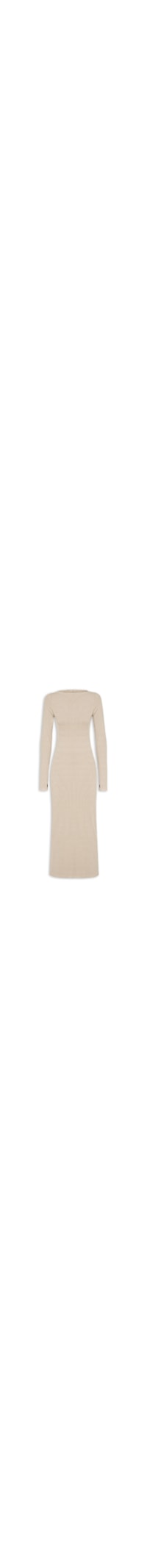 Vestido Canelado Super Midi Manga Longa - Bege