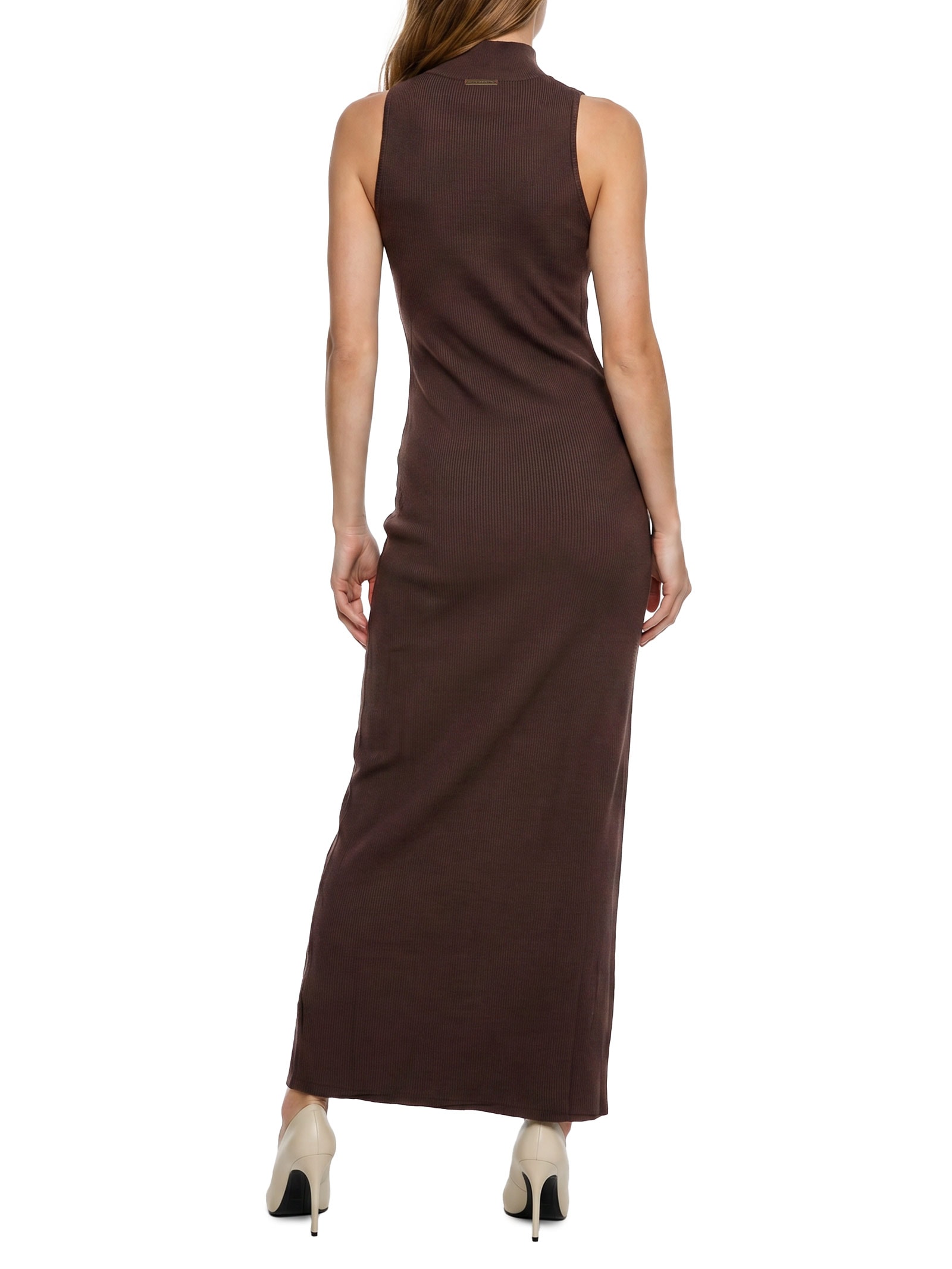 Vestido Canelado Super Midi Marrom Lança Perfume