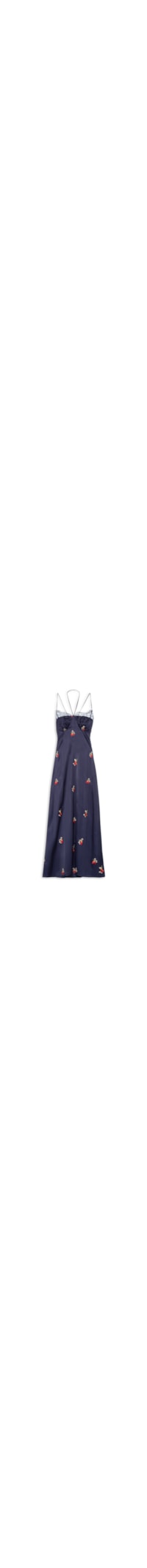 Vestido Cetim Bordado Morango - Azul