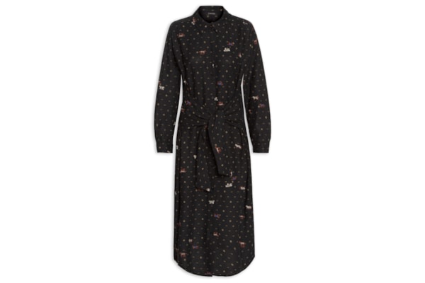 Vestido Chemise Amarração Estampa Diana - Preto