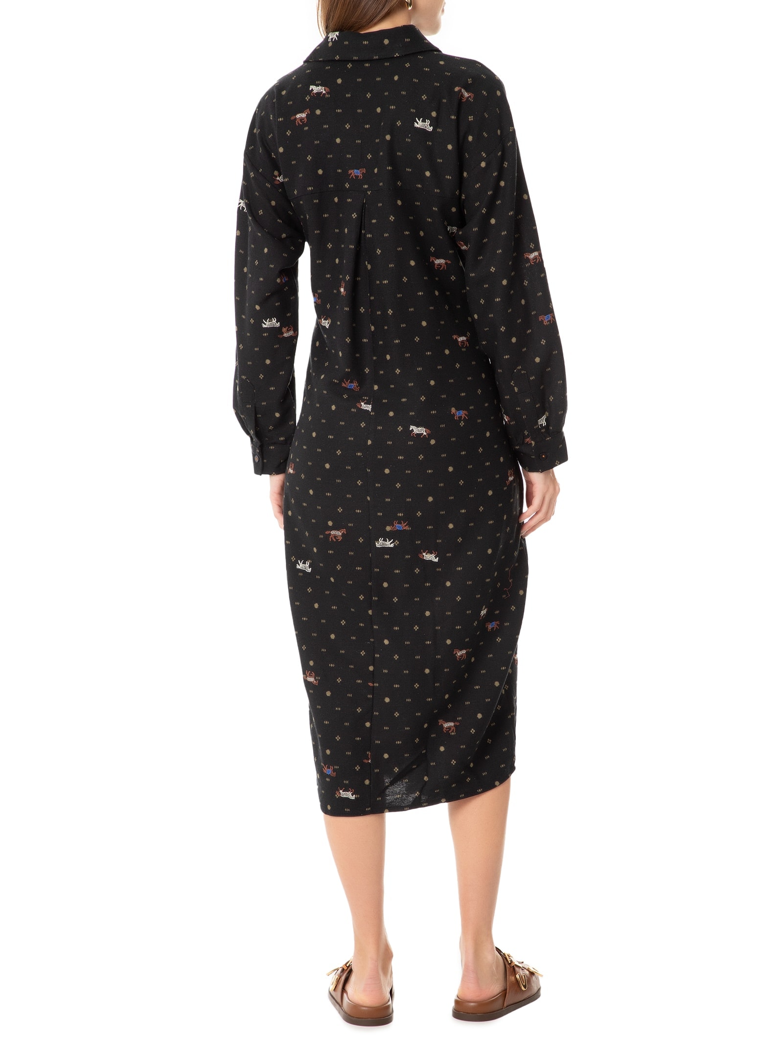 Vestido Chemise Amarração Estampa Diana Preto Cantão