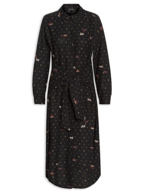 Vestido Chemise Amarração Estampa Diana – Preto