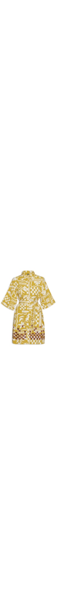 Vestido Chemise Bordado Estampa Barrio - Amarelo