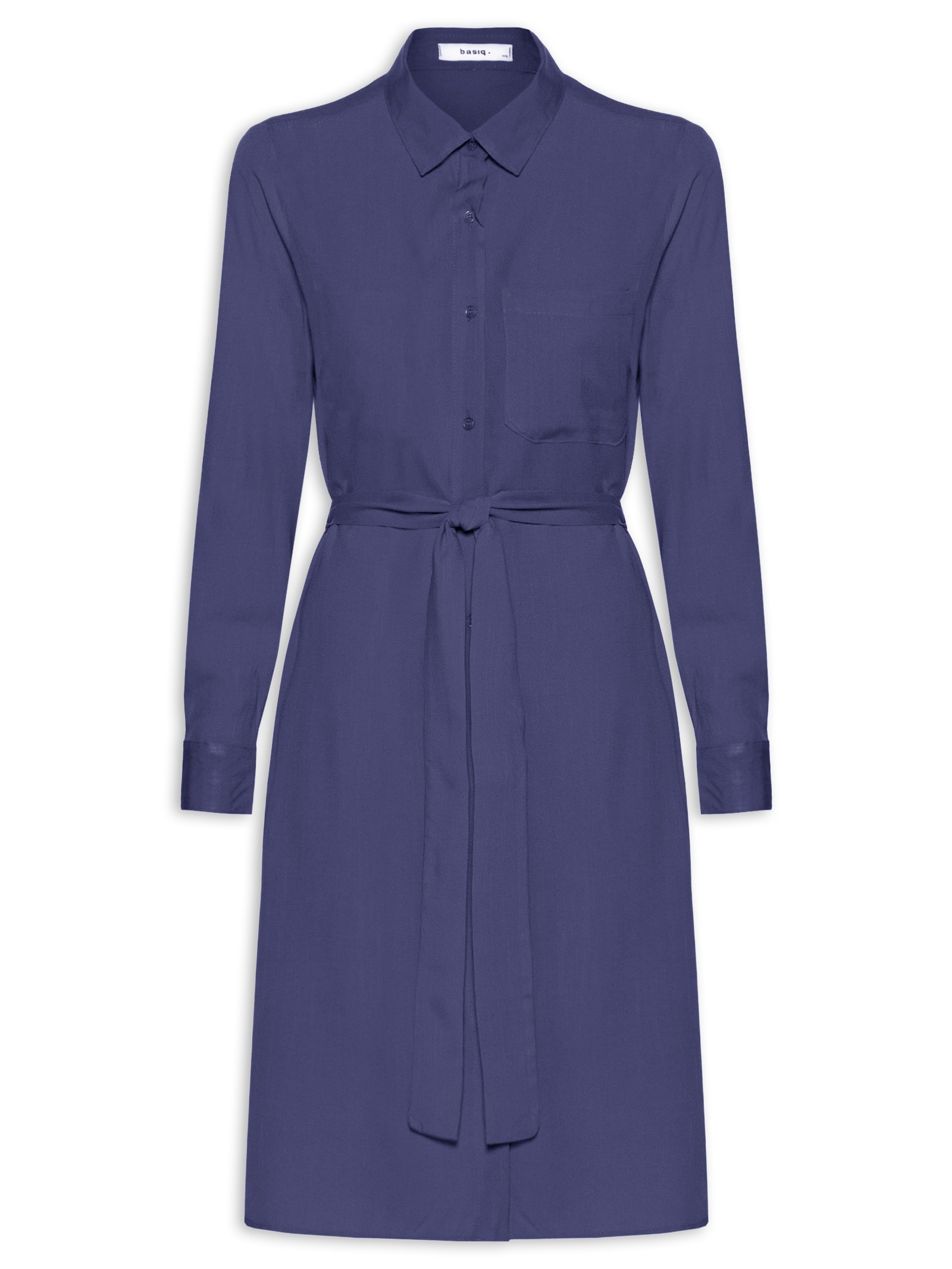 Vestido Chemise Com Amarração Azul Basiq
