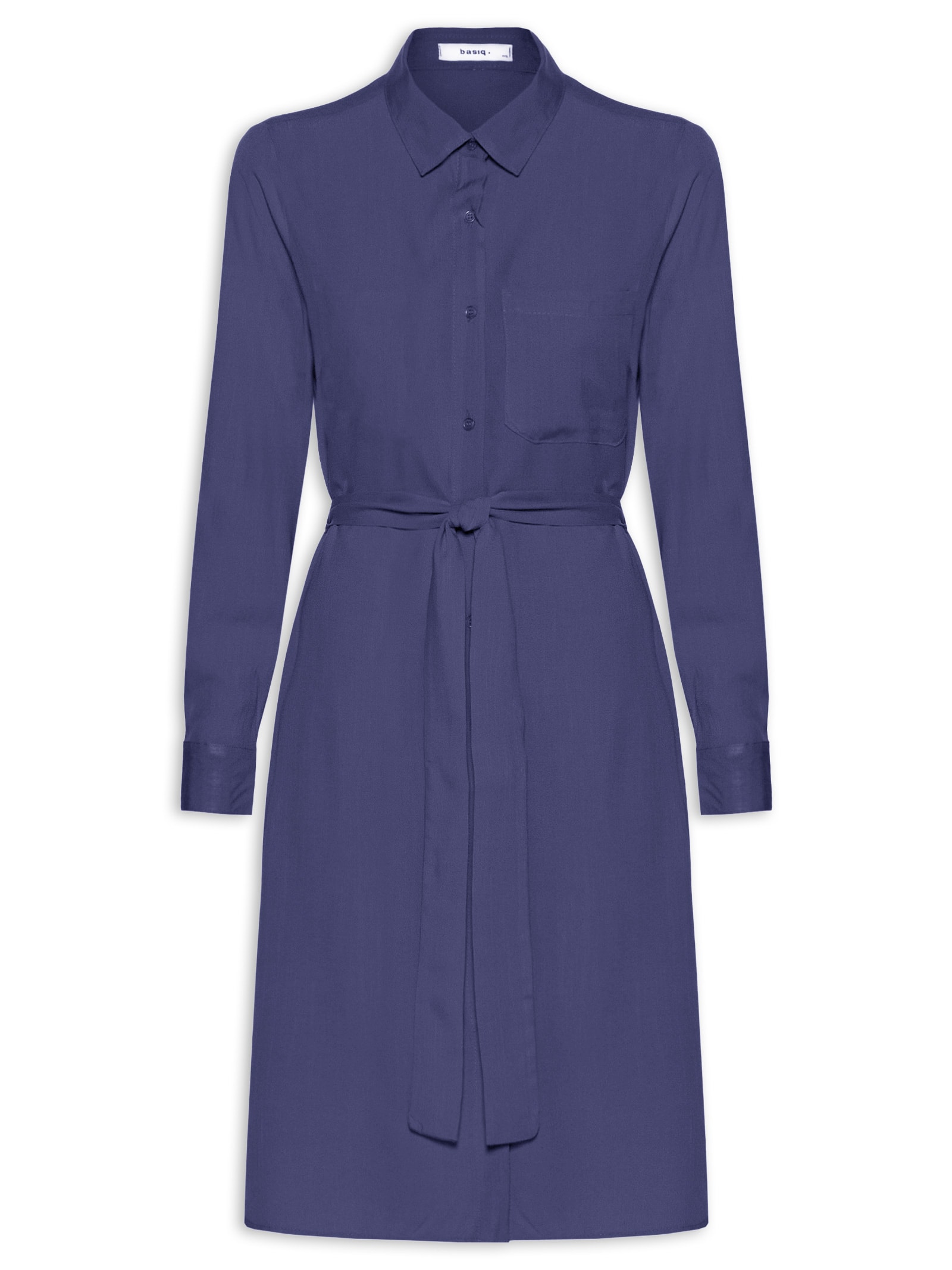 Vestido Chemise Com Amarração Azul Basiq