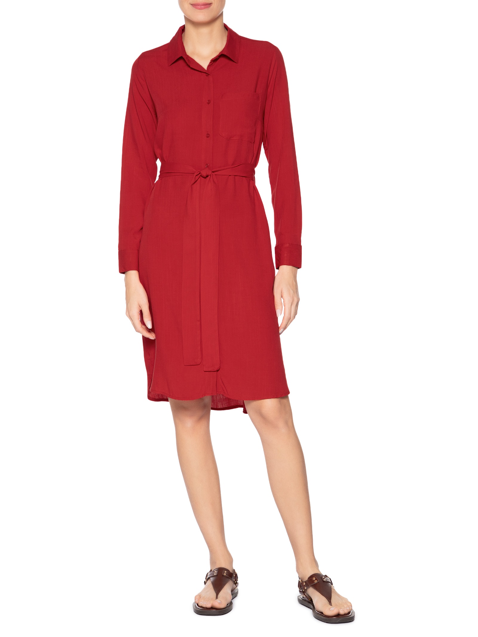 Vestido Chemise Com Amarração Vermelho Basiq