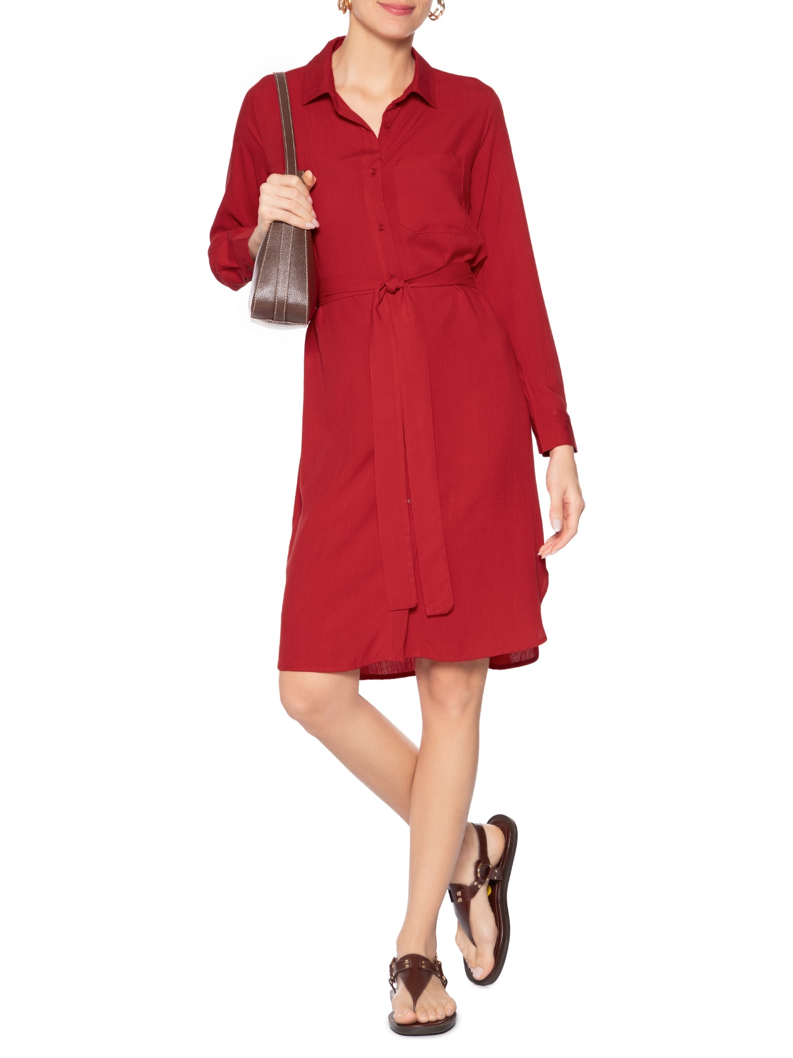 Vestido Chemise Com Amarração Vermelho Basiq